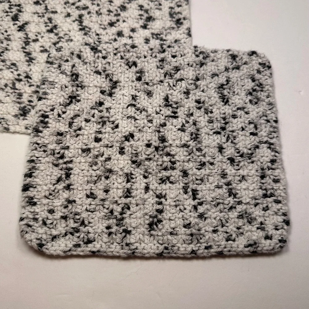 Handmade Crochet Washcloth Set 3pc Red Gold Metallic Black White Marble Textured